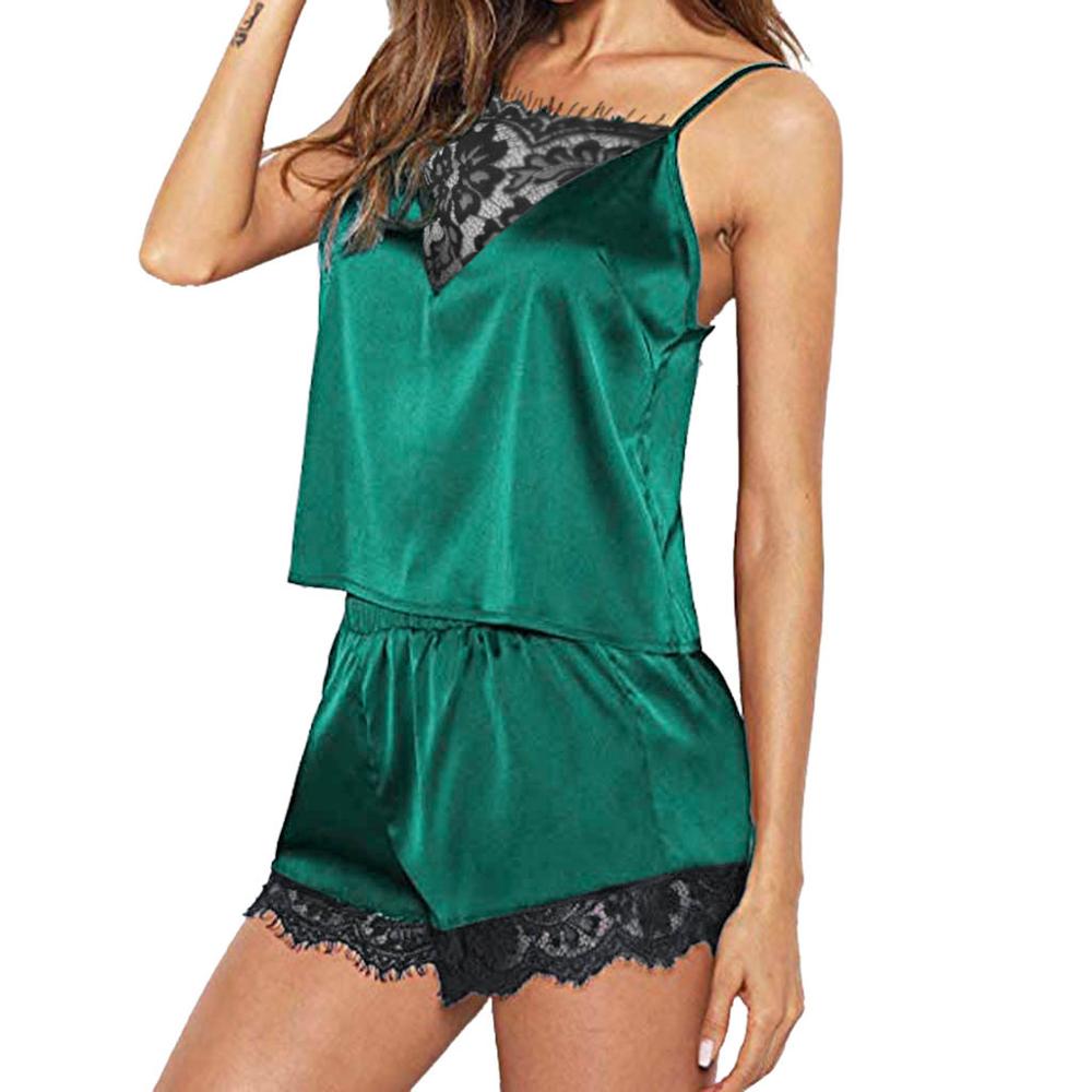 MIARHB, conjuntos de pijama para mujer, ropa de dormir Sexy de encaje, camisola recortada, camisetas sin mangas, pantalones, Top de marca, Pijama sin tirantes para mujer