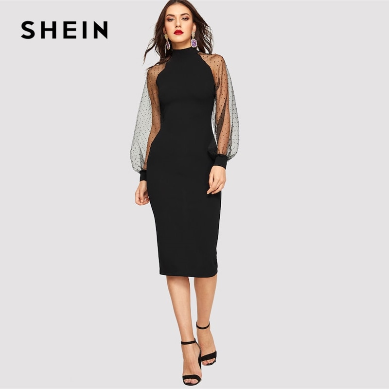 Shein vestido negro discount largo