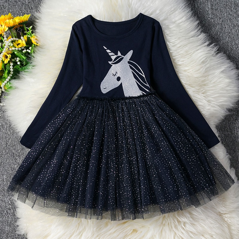  Vestido de unicornio para niñas, Vestidos con lentejuelas, vestido de tutú informal para fiestas infantiles, Vestidos de otoño-invierno Licorne