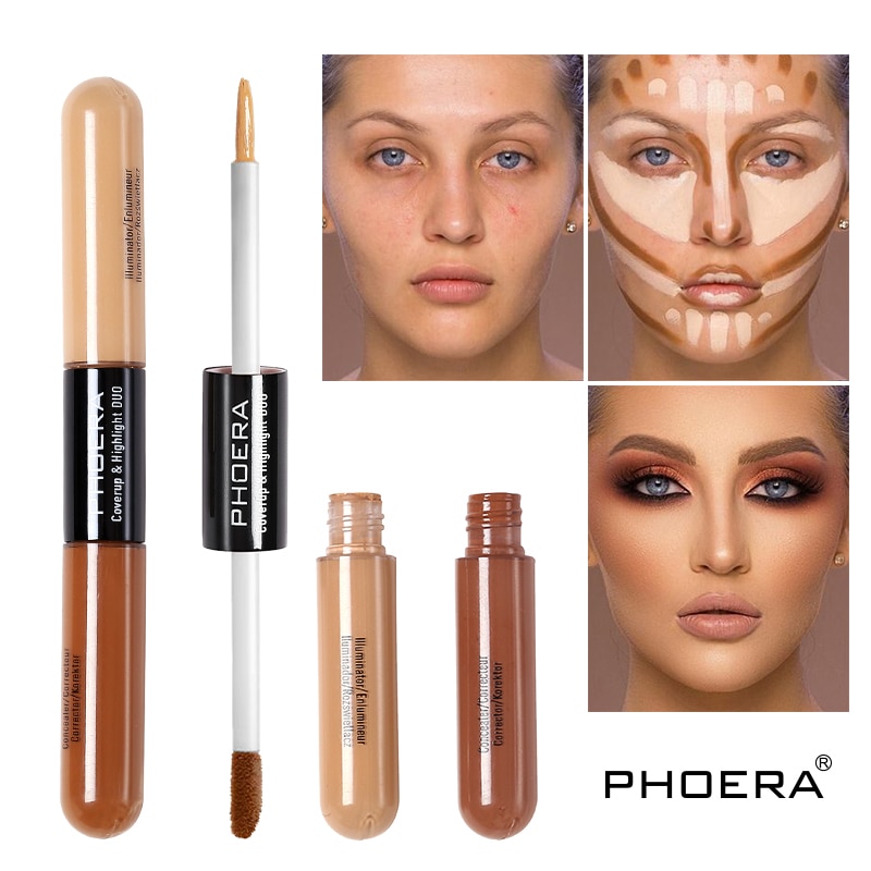 Crema líquida correctora de doble cabezal, 2 colores, ilumina el contorno de la cara, lápiz resaltador duradero, maquillaje, cosméticos, TSLM2