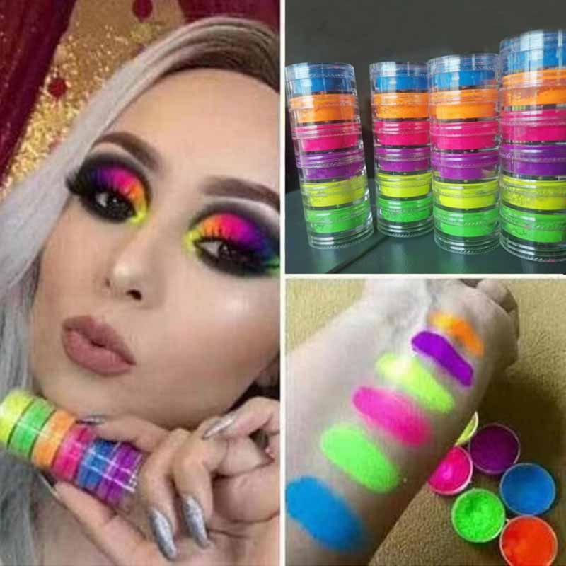 Sombra de ojo colorido, mezcla de polvo de neón, 6 colores, sombra de ojos, arte de uñas, brillo mate, fácil de usar, maquillaje cosmético, TSLM1