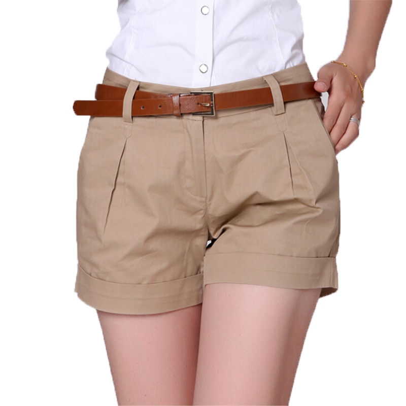 Pantalón corto informal de talla grande s para mujer, pantalón corto de diseño a la moda, Color caqui/blanco, Kh804247