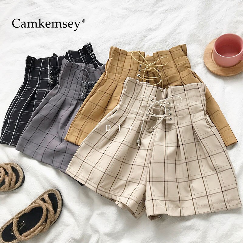 CamKemsey pantalones cortos Retro a cuadros para mujer pantalones