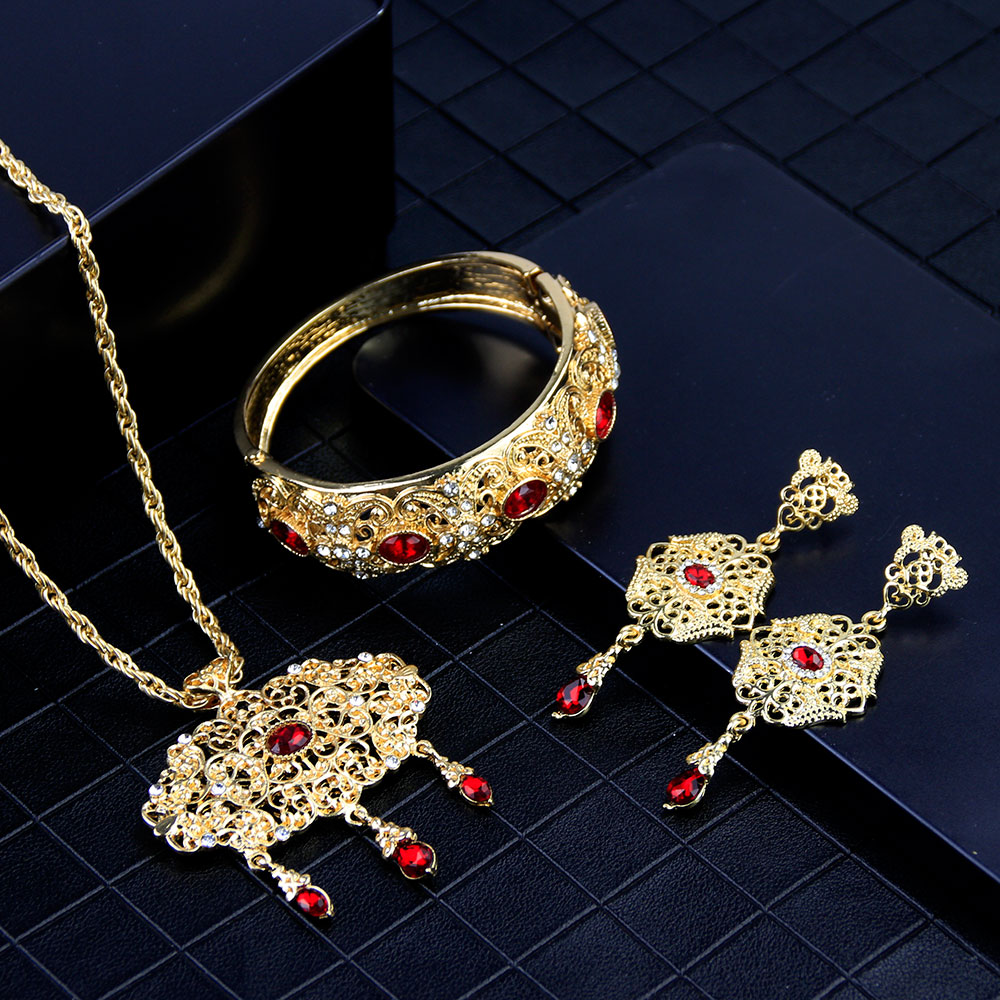Sunspicems-Conjunto de collar y pendientes de Color dorado, joyería boda hindú, brazalete árabe, marroquí, joyas de banquete étnico, regalo de novia 2020