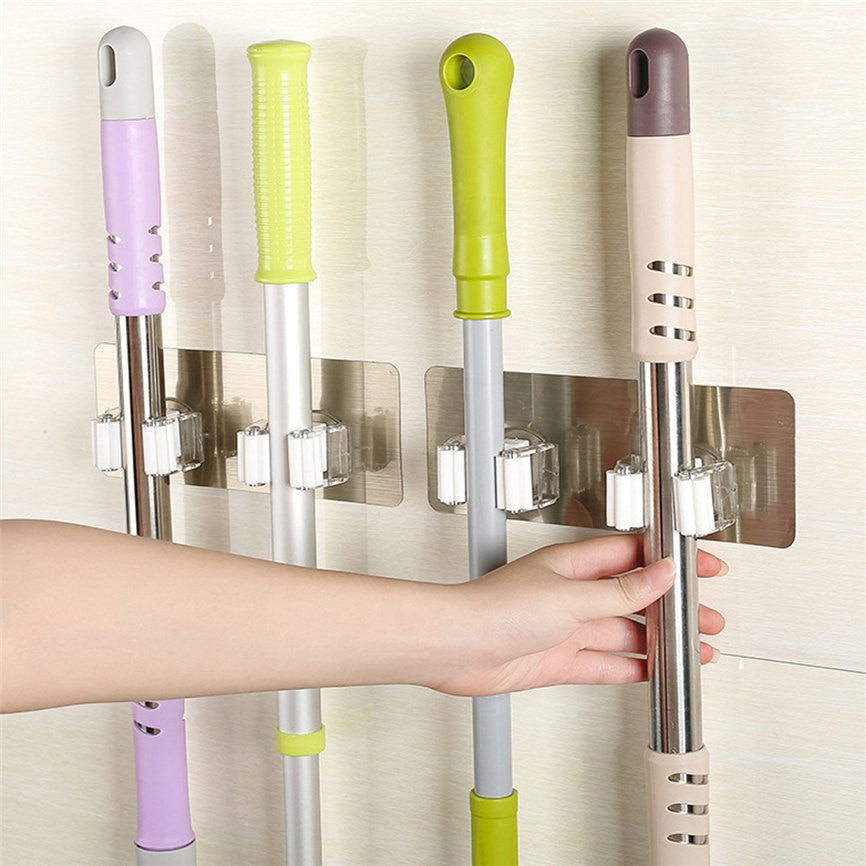 Soporte organizador de fregona montado en la pared gancho para escoba, estante de almacenamiento, herramienta de cocina, accesorio para ama de llaves de pared, ganchos para tubería colgante
