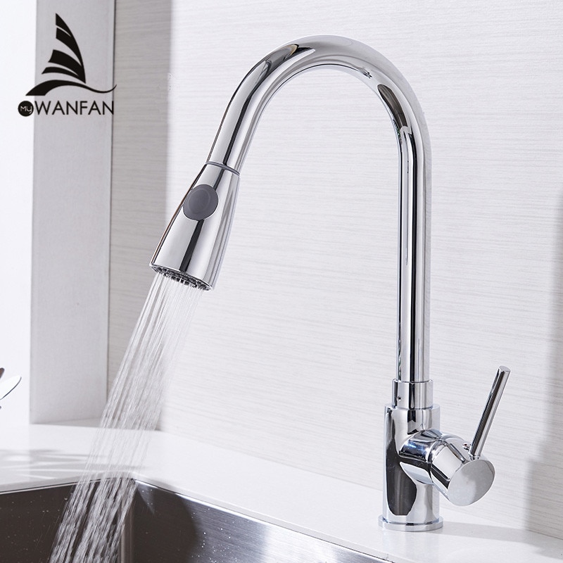 Grifos de cocina de plata de un solo tirador, grifo de cocina con mango giratorio de un solo orificio, grifo mezclador de agua de 360 grados, 408906