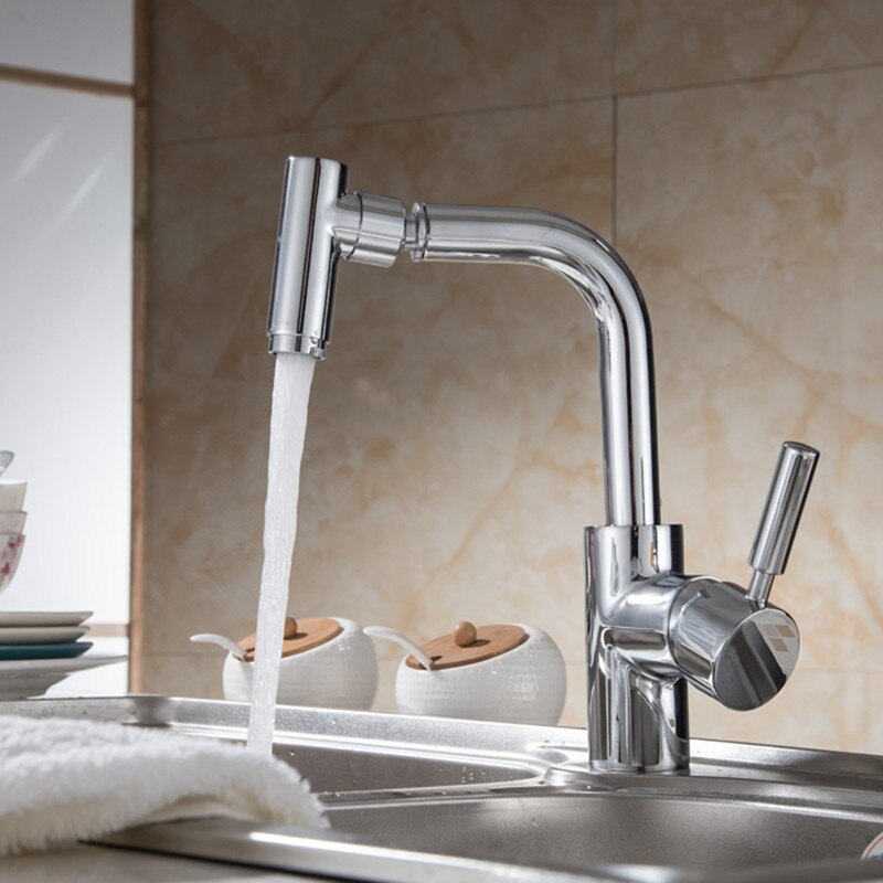 Grifo de cocina extraíble, grifos de cocina con una sola manija plateada, giratorio de un solo orificio, mezclador de agua de 360 grados