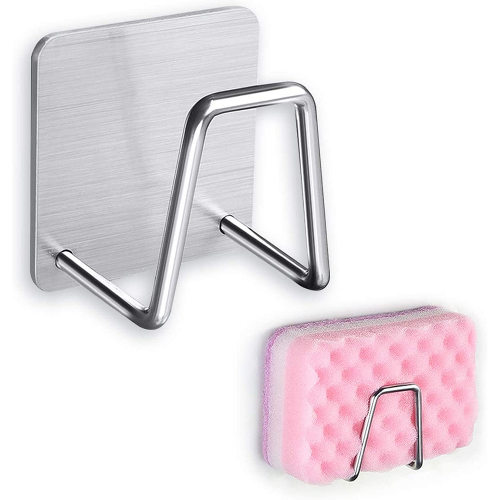 Soporte de esponja de acero inoxidable adhesivo para cocina, fregadero impermeable, escurridor de esponja, organizador de cocina de estante y accesorios de almacenamiento