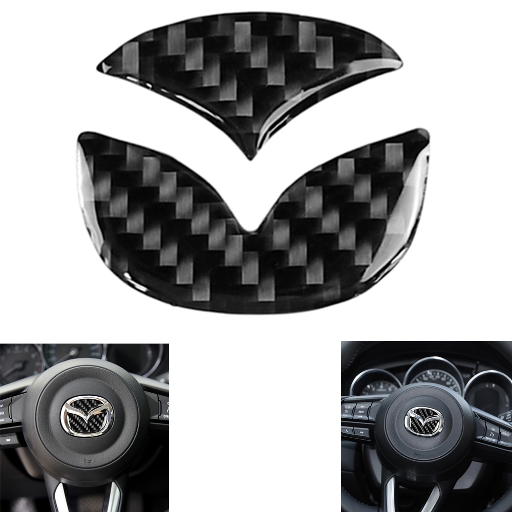 Pegatinas decorativas para volante de coche, adhesivos con Logo de fibra de carbono, para Mazda Axela ATENZA CX-5 CX-4, 2 uds.