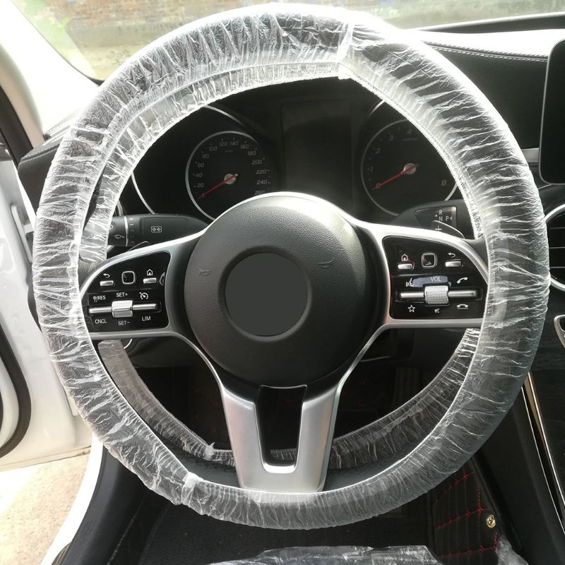 Cubierta protectora universal para volante de coche, desechable, de plástico, impermeable, para Interior de coche, 100 Uds.