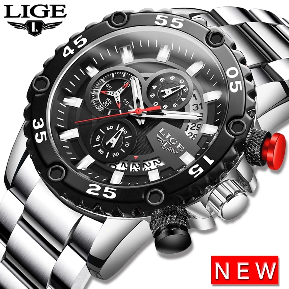 LIGE reloj deportivo para hombre cron grafo informal de cuarzo