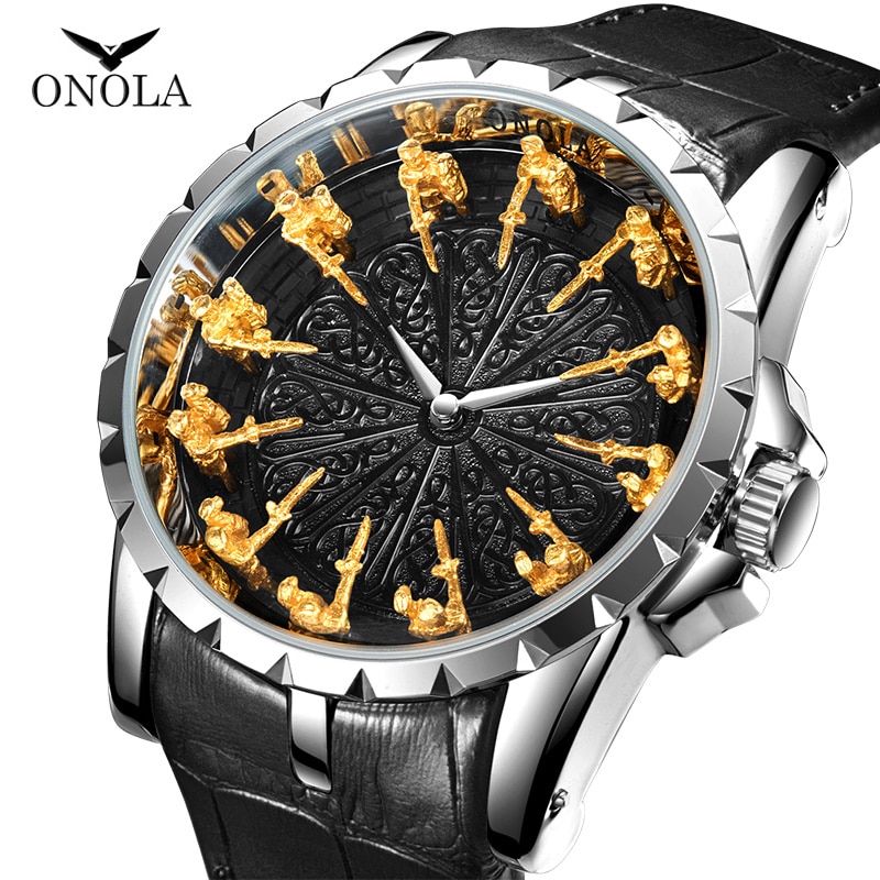 ONOLA reloj de cuarzo unico para hombre cuero de oro rosa regalo informal resistente al agua Masculino Ranero Logistic