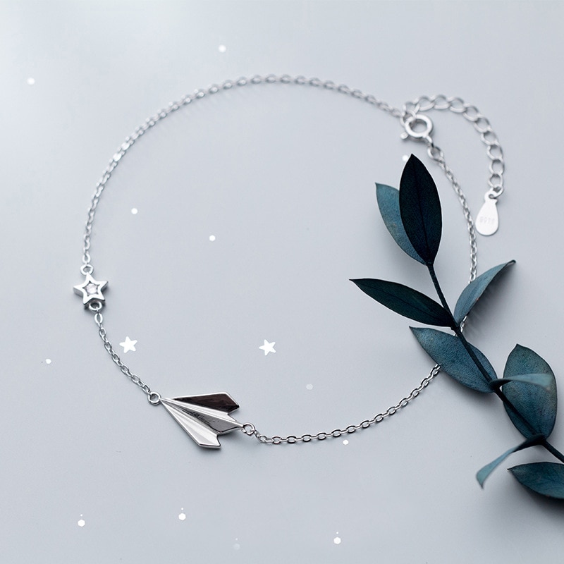 MloveAcc-pulsera de plata de primera ley con forma de estrella para mujer, brazalete Cadena de eslabones, plata esterlina 100%, avión, 925