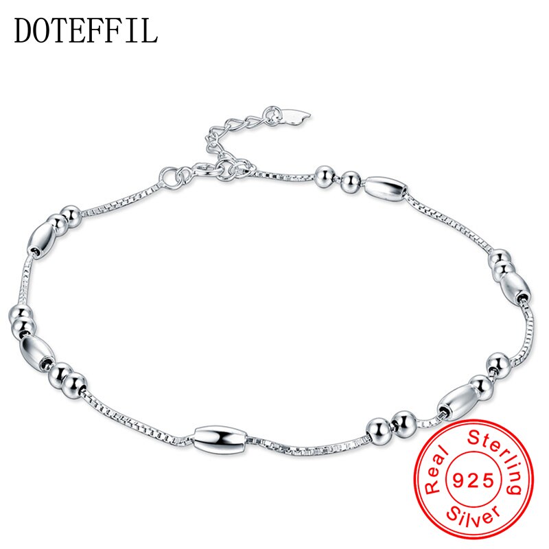Tobillera de Plata de Ley 925 con colgante de cuentas, joyería de lujo