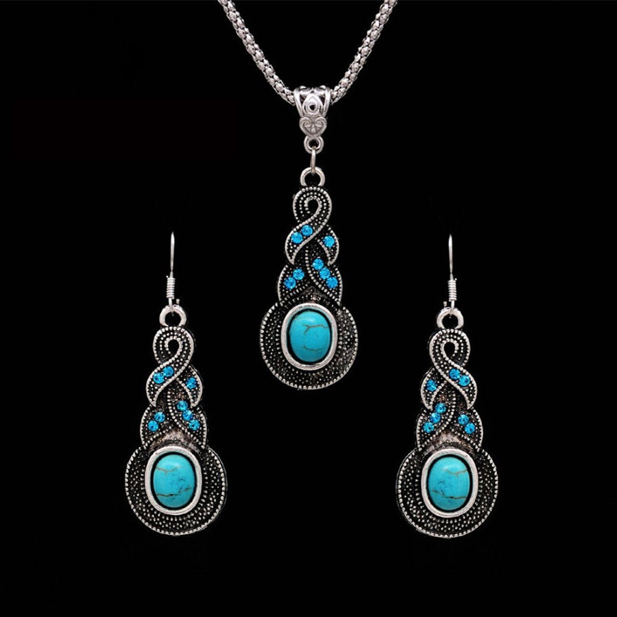 Juegos de joyas para mujer, cuentas africanas de Color plateado tibetano bohemio, juegos de joyas para mujer, traje de boda, conjuntos de joyas de Dubái, collar de cristal y pendientes