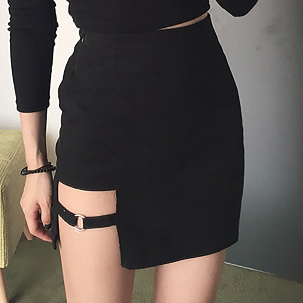 Estilo coreano mujeres verano Harajuku Sexy alto Irregular cintura vendaje falda femenina negro gótico Mini Bodycon Falda corta Clubwear