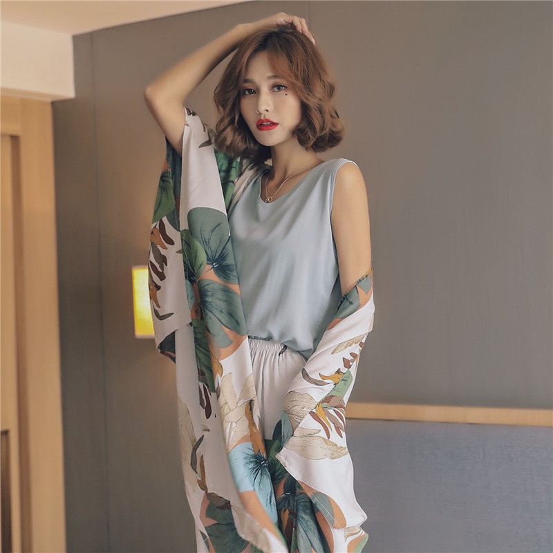 JULY'S SONG 4 piezas, conjunto de pijamas de primavera y verano para mujer, conjunto de pijamas con estampado Floral, Top de viscosa y pantalones cortos, conjunto de traje de noche para mujer