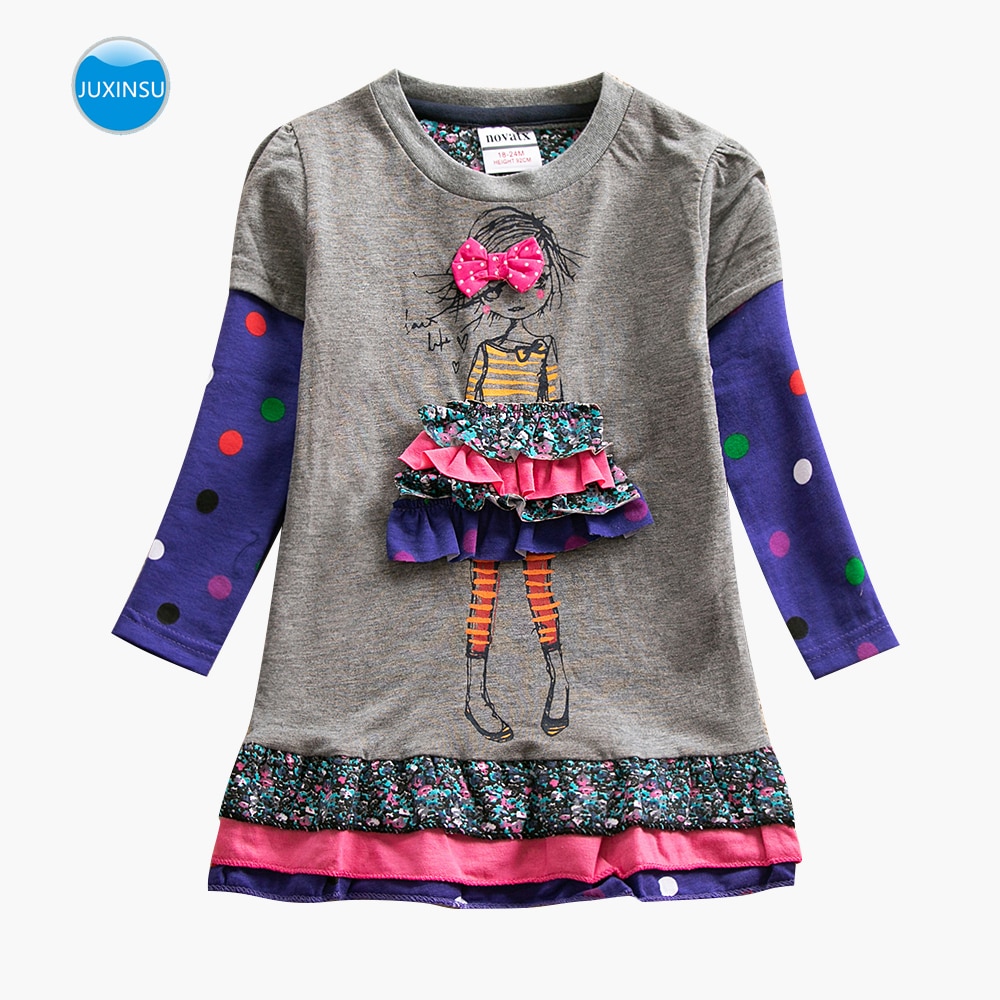 Polka Dot vestidos de manga larga dibujos animados moda Niña Otoño Invierno Casual vestido de niña 1- 6 años