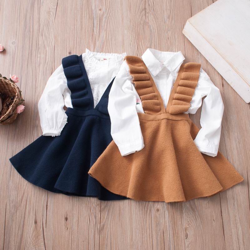 Vestidos tejidos para niñas estilo americano y europeo manga acampanada vestido de tirantes ropa para niños 2-7Y E011