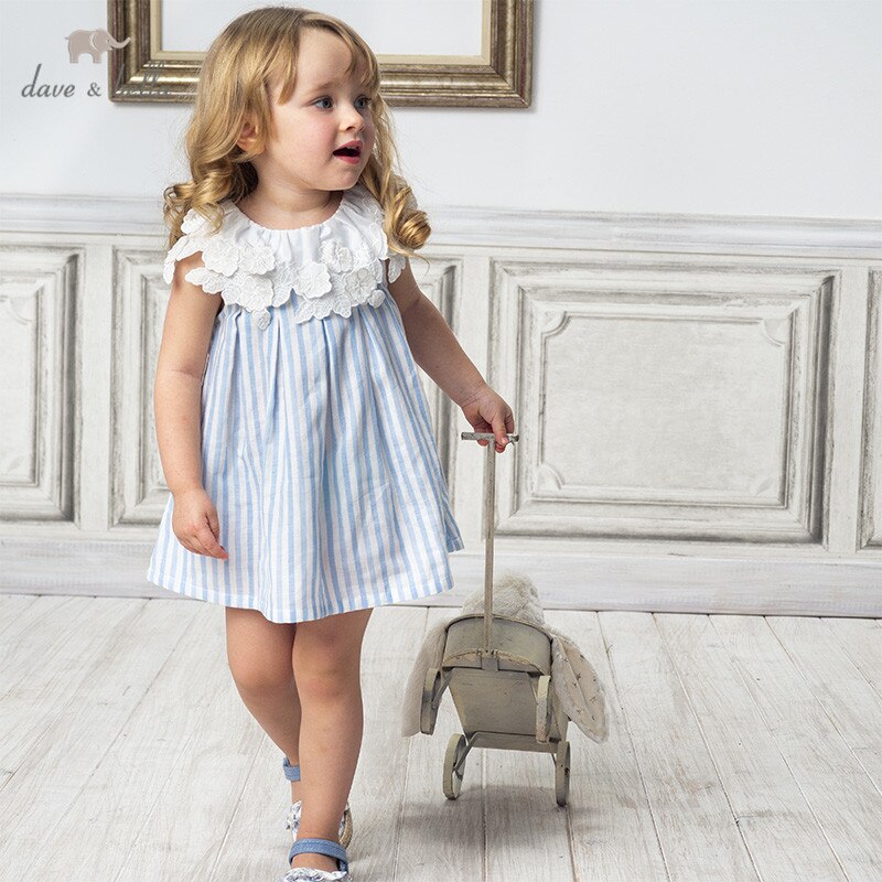 vestido de verano de princesa de rayas con flores para niñas, vestido de fiesta de moda para niños, ropa infantil lolita