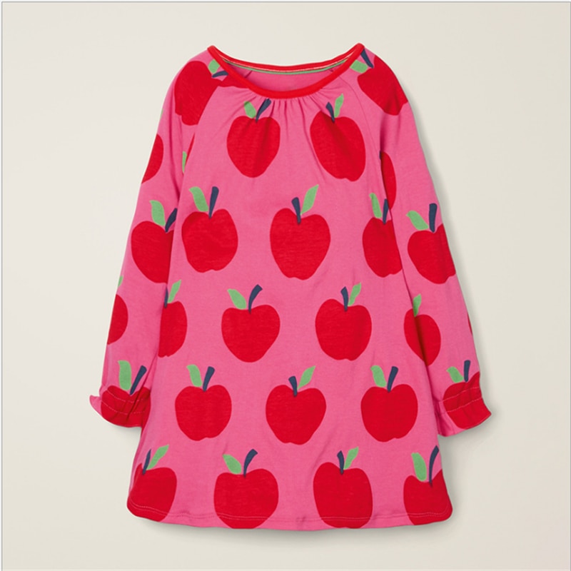 Ropa para niños en el otoño de 2020 el nuevo Collar redondo para niñas hecho de tejido de punto de algodón puro Vestido de manga larga para niños manzana