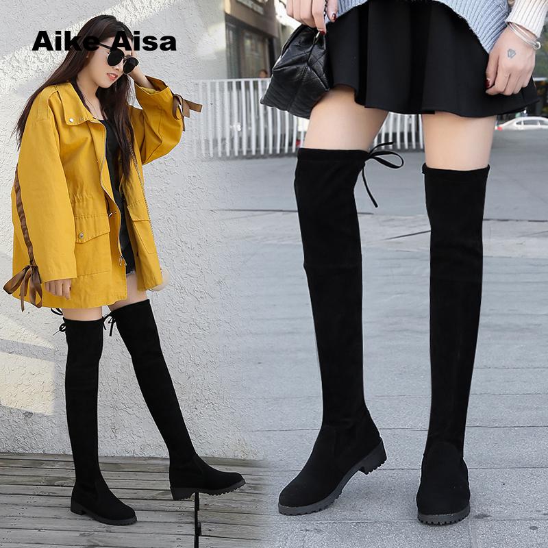 Botas por encima de la rodilla de invierno de talla 35-41, zapatos de mujer elásticos de tela de pierna alta y Sexy, Bota femenina larga, zapatos de mujer #66