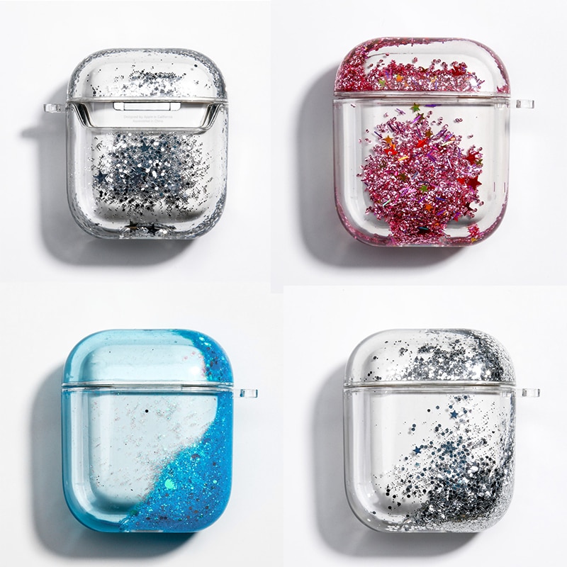 Dinámica líquido para los AirPods casos brillo líquido de Glitter. Para los AirPods 2 cubiertas Protector para Airpod 1 parachoques de plástico duro coque