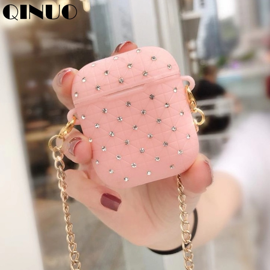 TPU diamante con cadena para los Airpods de Apple caso auricular Bluetooth inalámbrico caso caja de carga de protección para los Airpods 2