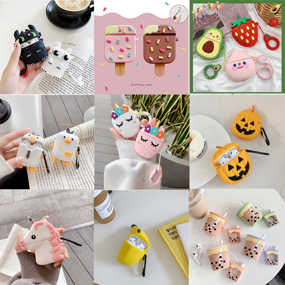 Funda de silicona para auriculares Airpod 2 con diseño de unicornio y dragón para funda de AirPods, funda protectora para auriculares AirPods