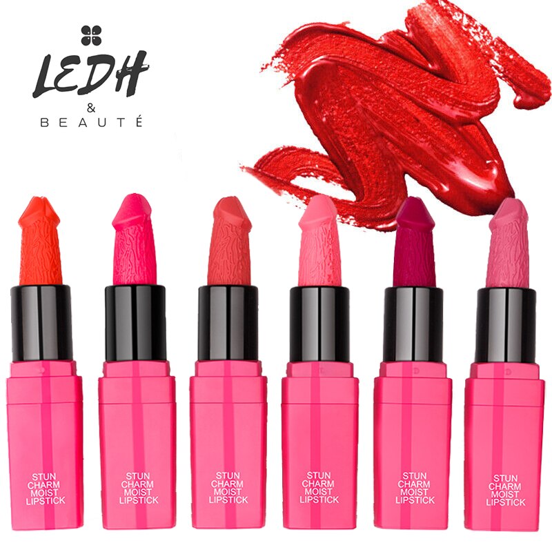 Lápiz labial en forma de pene LEDH, 12 colores, seta, resistente al agua, larga duración, Sexy, mate, maquillaje humectante, pigmentos cosméticos