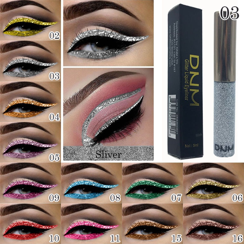 Delineadores de ojos metálicos brillantes sombra de ojos ahumados lentejuelas encantadoras delineador de ojos pluma delineador líquido brillo maquillaje TSLM1