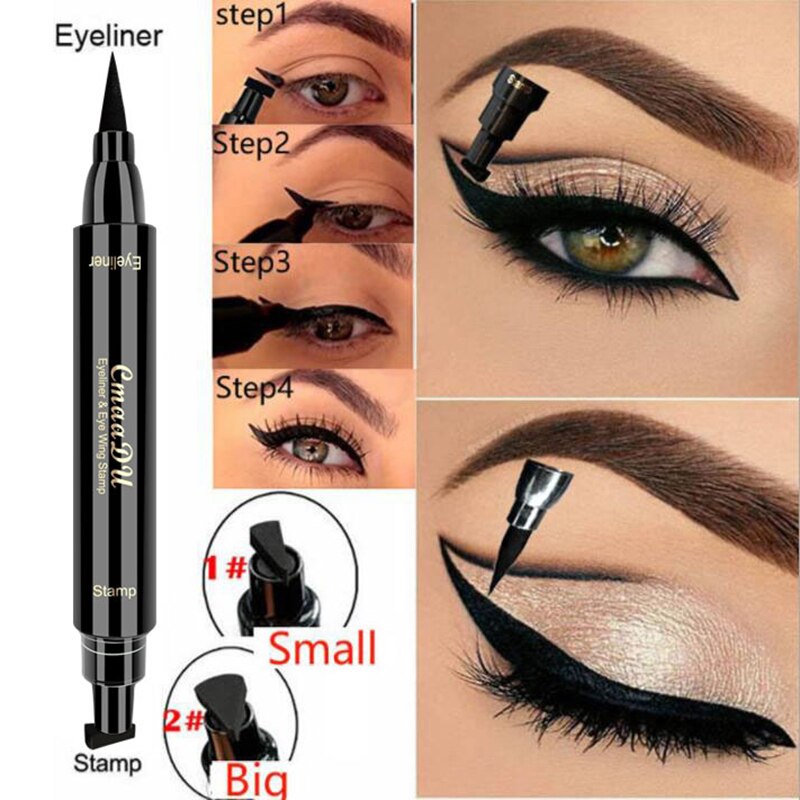 Delineador de ojos 2 en 1, lápiz delineador líquido resistente al agua, delineador líquido para ojos negro de doble punta, maquillaje de belleza para los ojos TSLM1