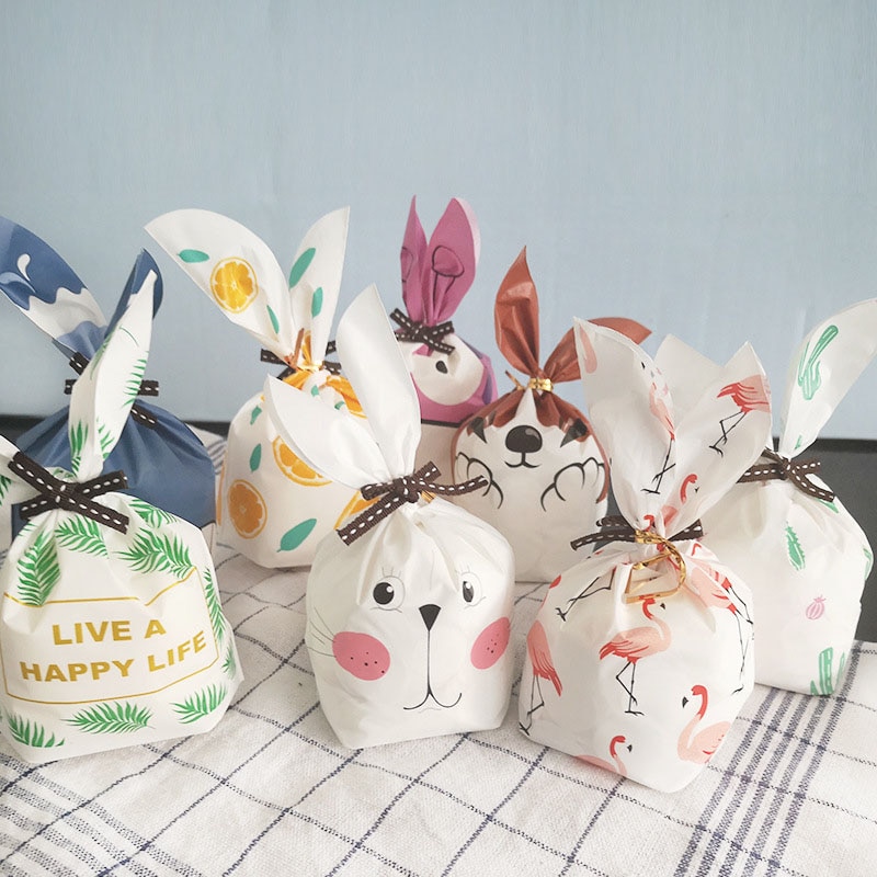 Orejas largas de conejo para dulces, bolsas de Goodie para fiesta de boda, embalaje de pastel, Bonbonniere empaquetado en bolsa de regalo, galleta de caramelo