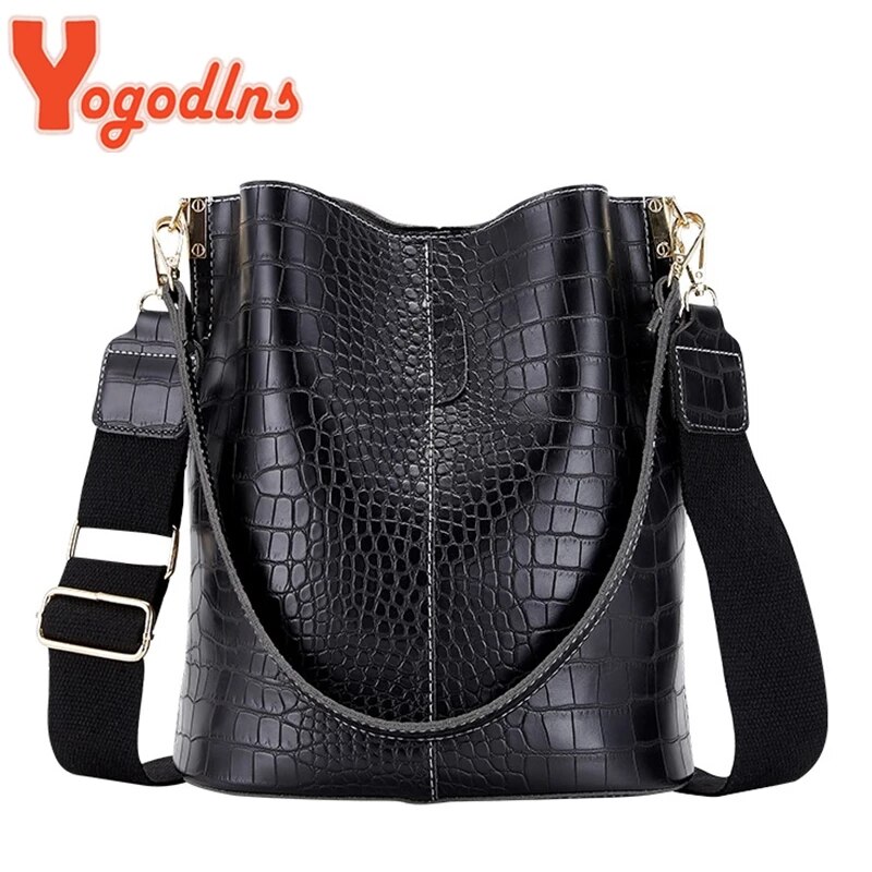 Yogodlns-Bolso de cubo de diseño de cocodrilo para mujer, bolso de hombro Vintage para mujeres, bandolera de gran capacidad, bolso de compras elegante, monedero