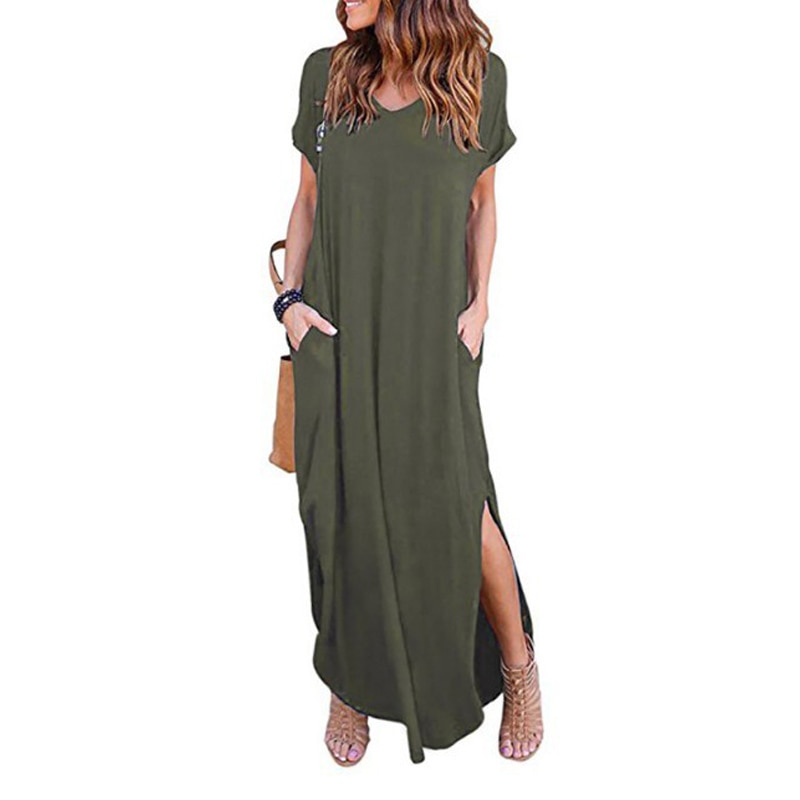 Vestido de verano de talla grande de manga larga, liso, pantalón corto, informal, envío gratis