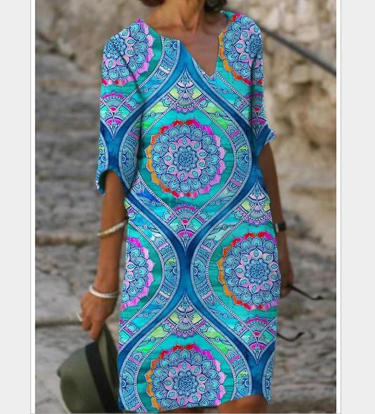 Vestido de verano de lino algodón con media manga, botones