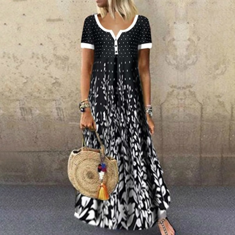Vestido de fiesta largo y elegante para mujer, vestido largo informal con un solo pecho, cuello en V, estampado bohemio, botones, 2020