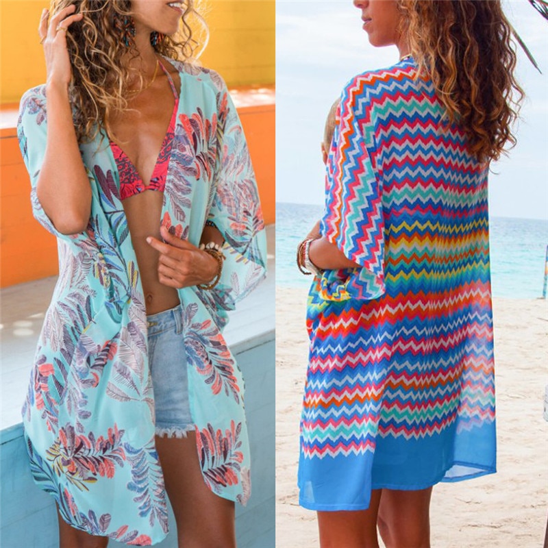 Vestido de verano de rayas con estampado de hojas verdes, Túnica, caftán
