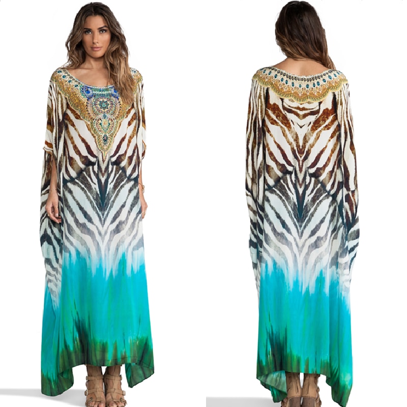 Vestido largo de talla grande para mujer, caftán con estampado bohemio, traje de baño bohemio para playa y piscina Q1074 2020