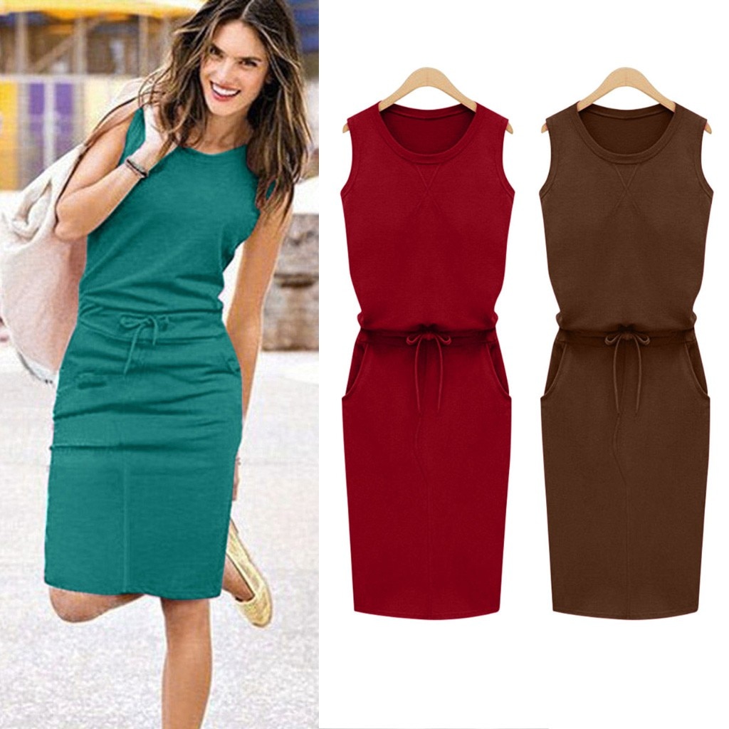 Vestido de verano sin mangas con bolsillos, informal