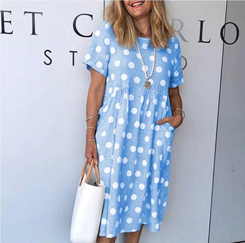 Vestido informal con bolsillos de talla grande para mujer, vestido de fiesta holgado de manga corta de verano, vestido elegante Retro con dibujo de Margarita y lunares, Vestidos