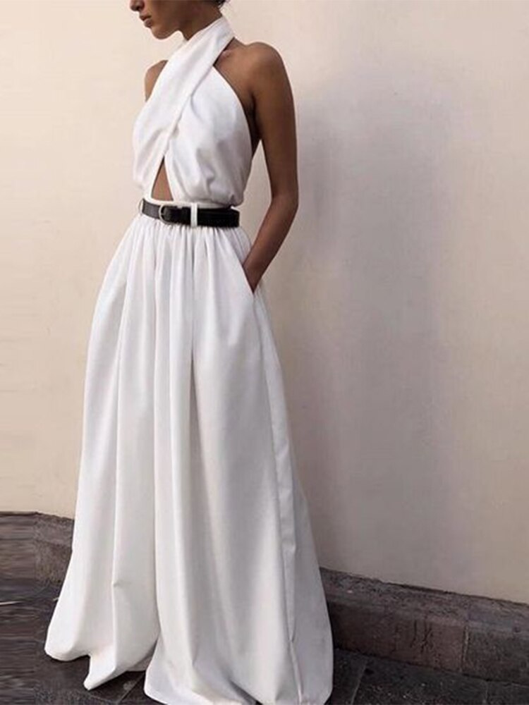 Vestido largo playero cruzado para mujer, túnica blanca con espalda descubierta para mujer, traje de baño cubierta, vestido veraniego para vacaciones