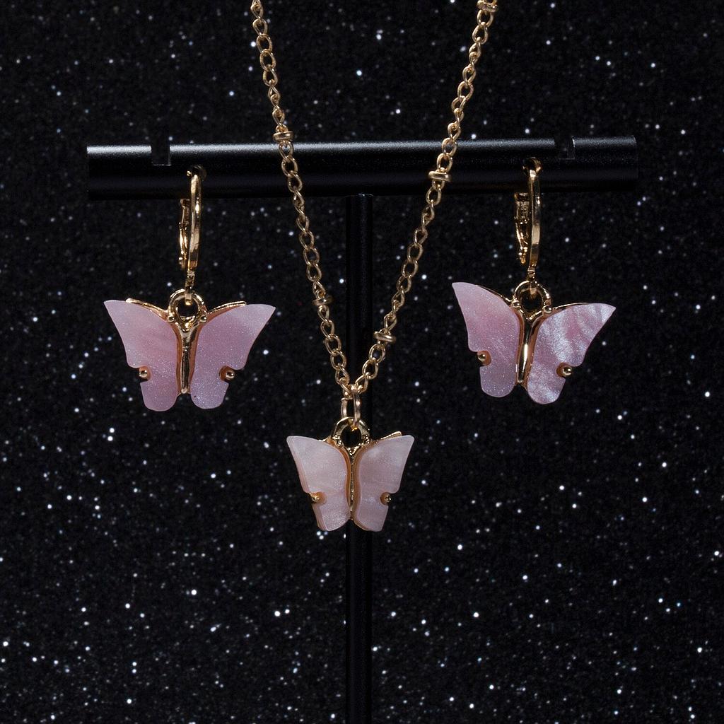 Conjunto de collar y pendientes acrílicos de mariposa, conjunto combinado de collar y colgante, cadena de aleación de Estilo Dulce de Japón y Corea del Sur