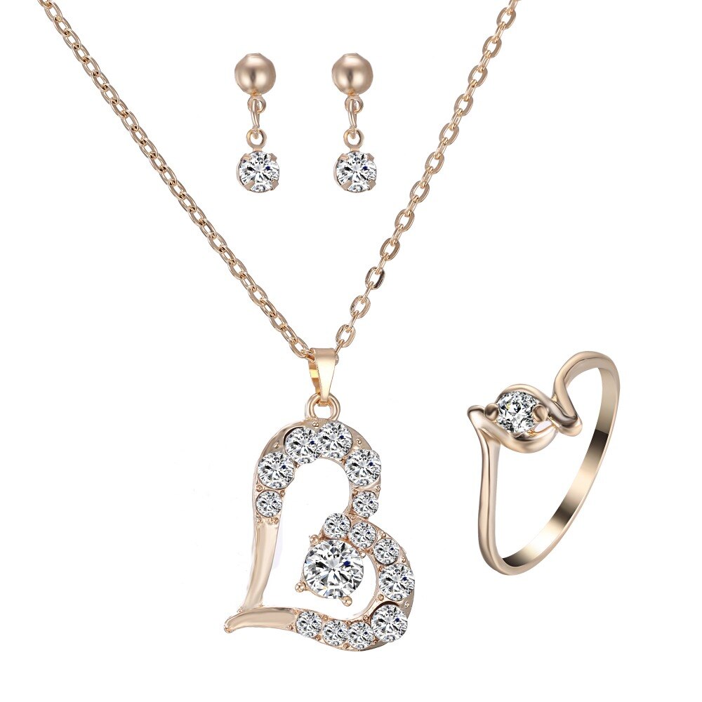 Conjunto de joyería romántica con dije de corazón de amor, collar con colgante de oro para mujer y niña, joyas para fiestas de compromiso, regalo