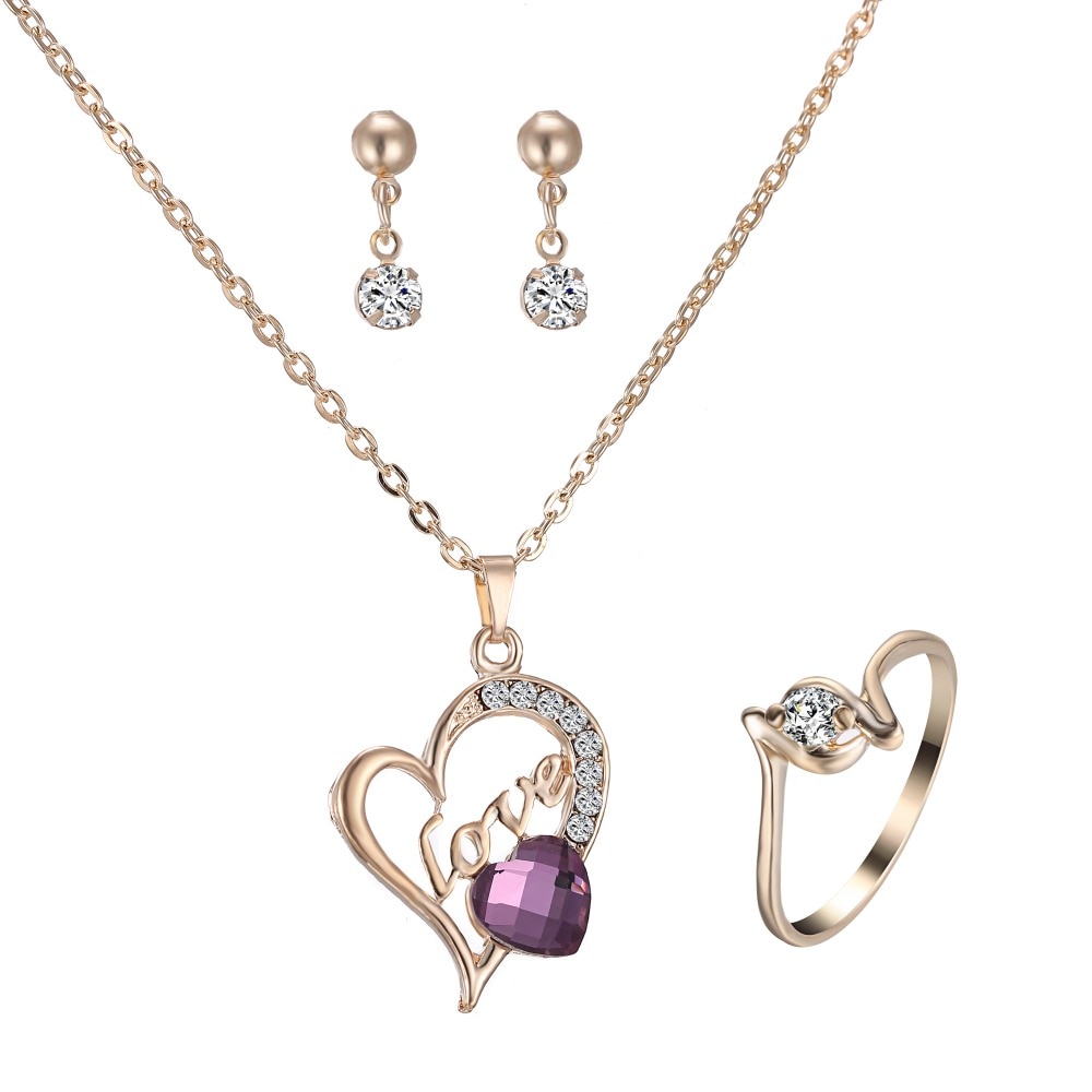 Conjunto de joyería para mujer, collar de Collar de corazón de amor grabado de joyería de oro, joyas para fiestas de compromiso