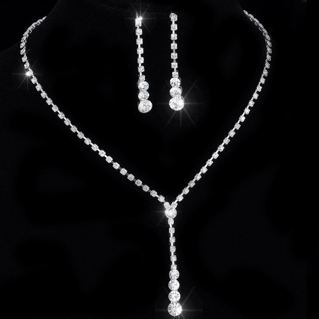 Juego de collar de gota de tenis de cristal, 14 "-17", boda, dama de honor, juegos de joyas de compromiso con diamante de imitación, collar, pendientes