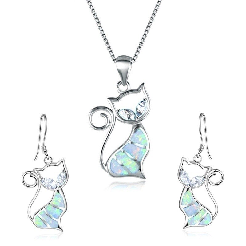 Conjunto de collar y pendientes con colgante de gato para mujer, Set de accesorios de animales, de moda, para boda, compromiso, joyería para fiesta de cumpleaños