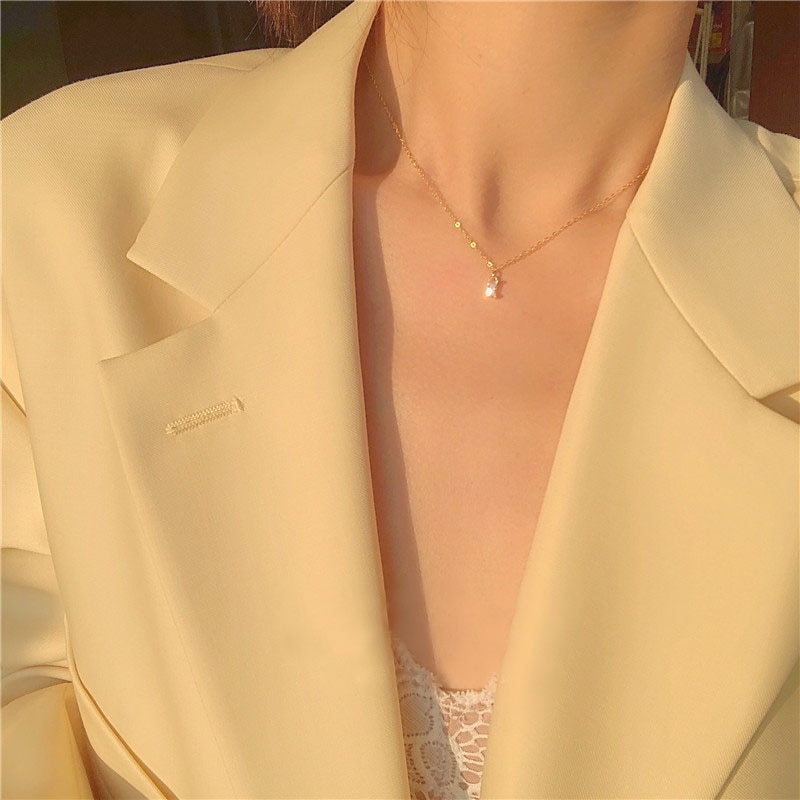 Collar de plata de ley 925 para mujer, cadena de clavícula pequeña Colgante cuadrado, joyería, collar Simple brillante
