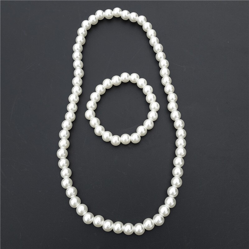Conjunto de collar y pulsera de perlas blancas de plástico para niños, joyería hecha a mano, regalo para niñas