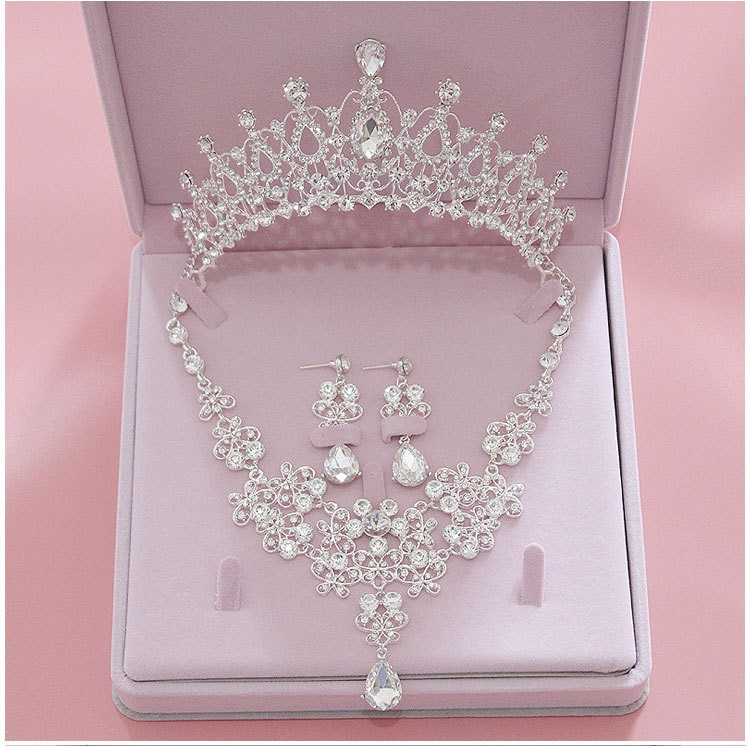 Conjunto de joyería nupcial de cristal de alta calidad para mujer, Tiara, corona, pendientes, collar, accesorios de joyería de boda